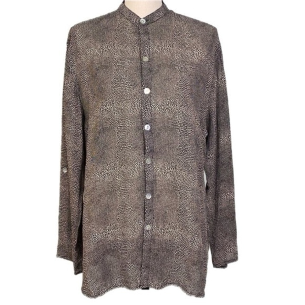 CHICO’S DESIGN geometric snake pattern sheer, chiffon, button blouse. Small. EUC